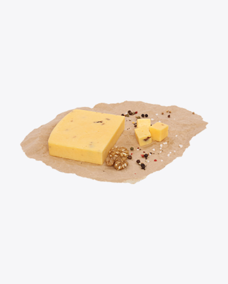 Block of Cheese, Walnuts and Spices on Craft Paper - Craft