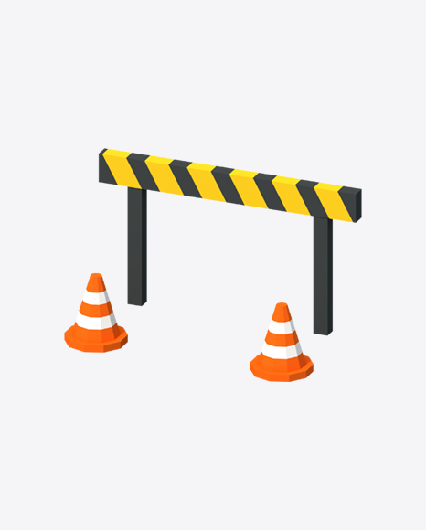 Low Poly Traffic Fence and Two Cones - Cone