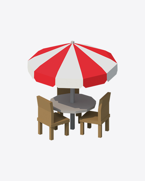 Low Poly Umbrella Table with Chairs - Pool