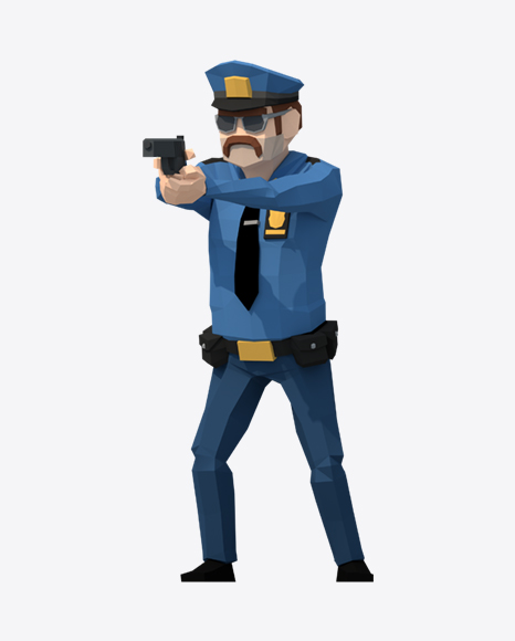 Low Poly Police Man Pointing Gun - Shoot