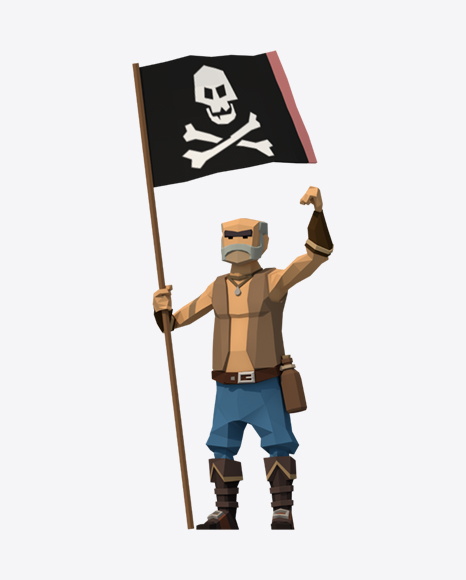 Low Poly Pirate with Flag - Sailor