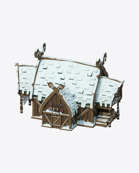 Low Poly Snow Covered Log House - Snow