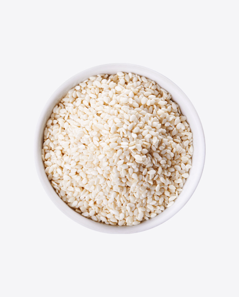 White Seasame Seeds in Wooden Bowl - Cusine