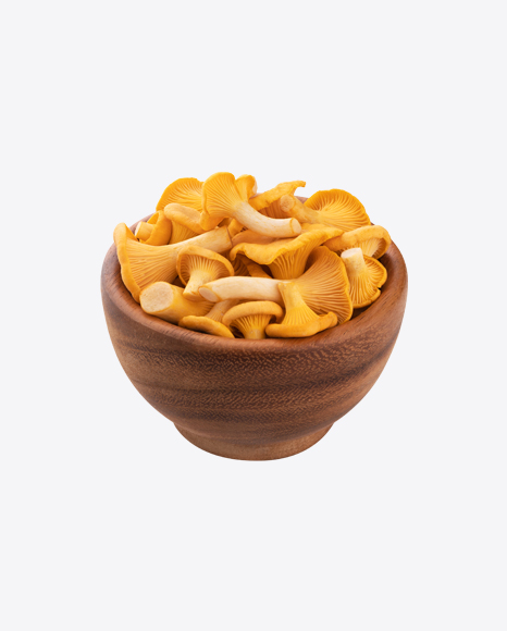 Chanterelle Mushroom in Wooden Bowl - Fungi