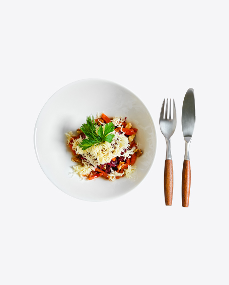 Salad w Cheese & Walnuts & Tableware Set - Slice